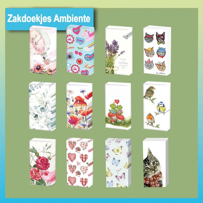 Zakdoekjes met print set van 12 assorti