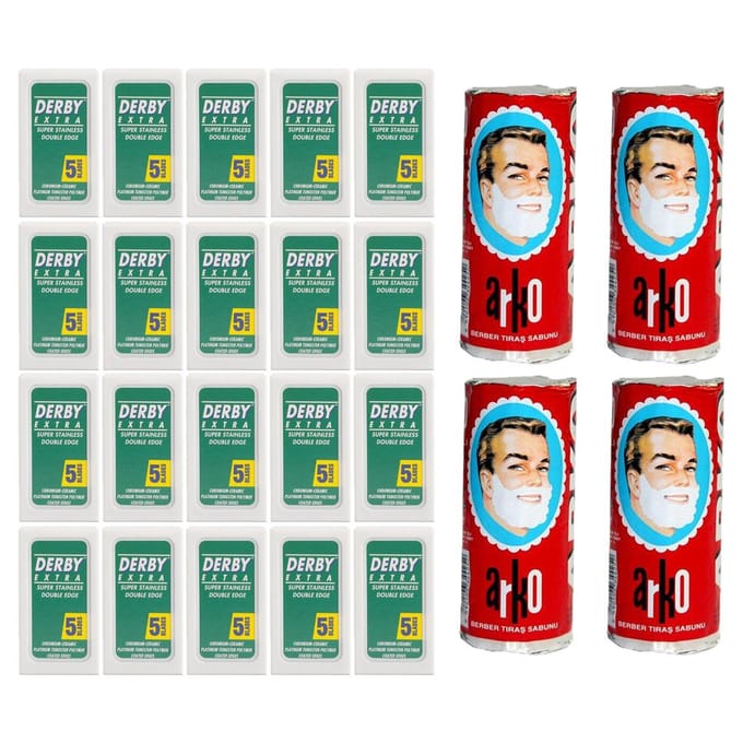 Derby double edge blades 20-pack met gratis arko scheerzeep (4st) - klassiek scheermes - scheermesjes
