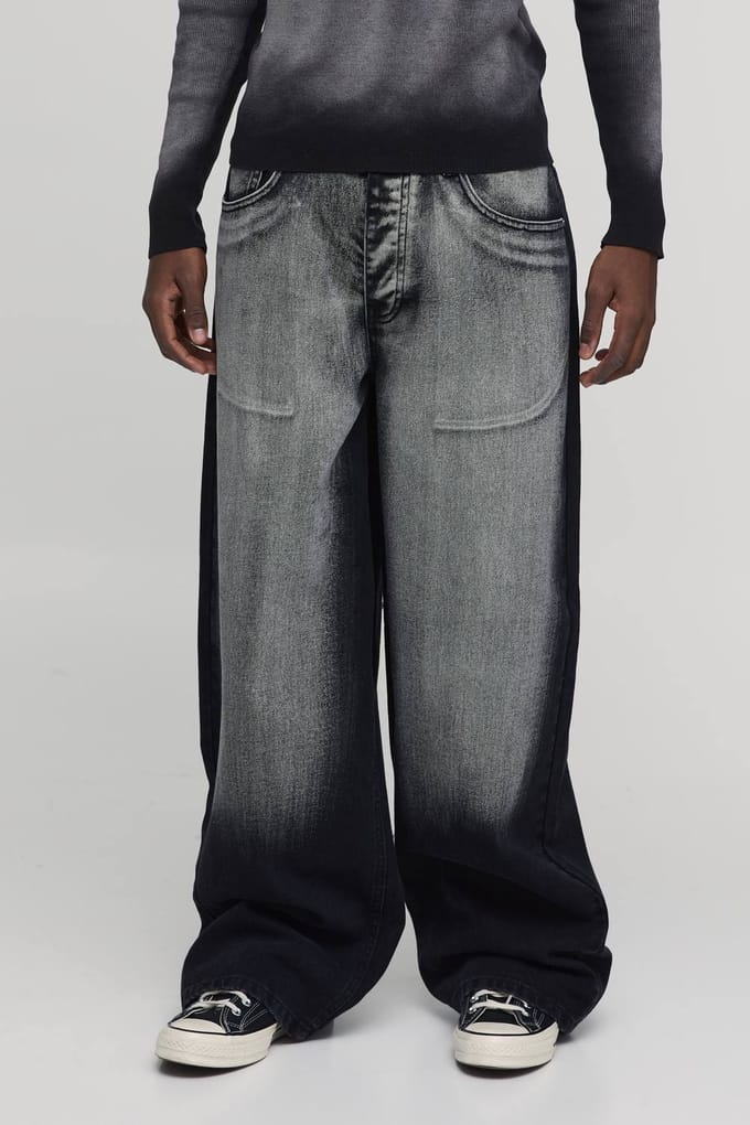 Baggy Stijve Gebleekte Gewassen Denim Jeans | Washed Black | Size 34R