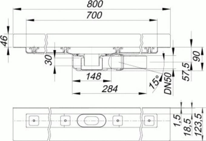 DALLMER douchegoot CeraLine PLAN B 700mm, DN 50 Totale hoogte 90mm, 523136
