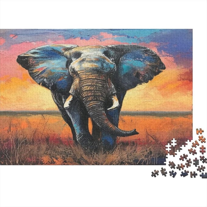 Olifant Puzzel - Legpuzzel Volwassenen - Ontspanning Thuis - Gerecycled Karton - 75 x 50 cm - Stijl 1