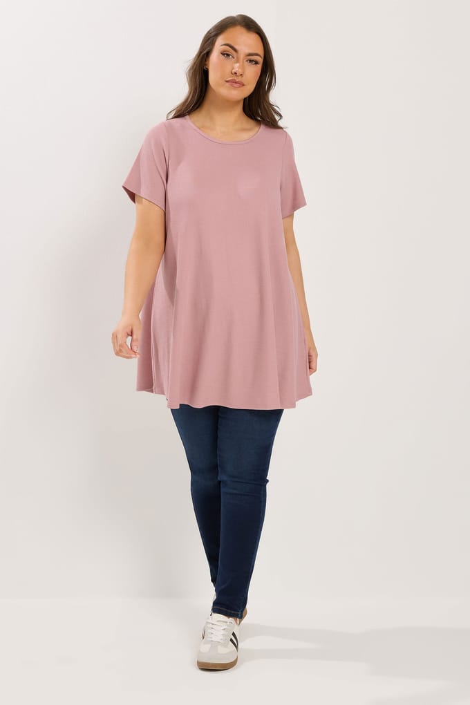 Yours Roze Geribbelde Swingtop Size 44