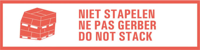Niet stapelen 3-talig sticker, oranje wit 200 x 50 mm