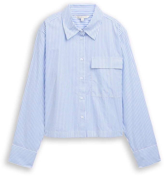 Tom Tailor Denim - Katoenen overhemdblouse met boxy pasvorm - Maat M - blue white strripe