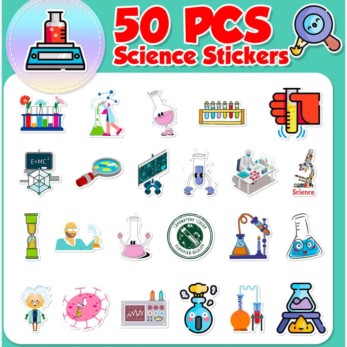 50 Stuks Scheikunde Laboratorium Stickers Voor Studenten Wetenschapper Lab Kantoorbenodigdheden blue