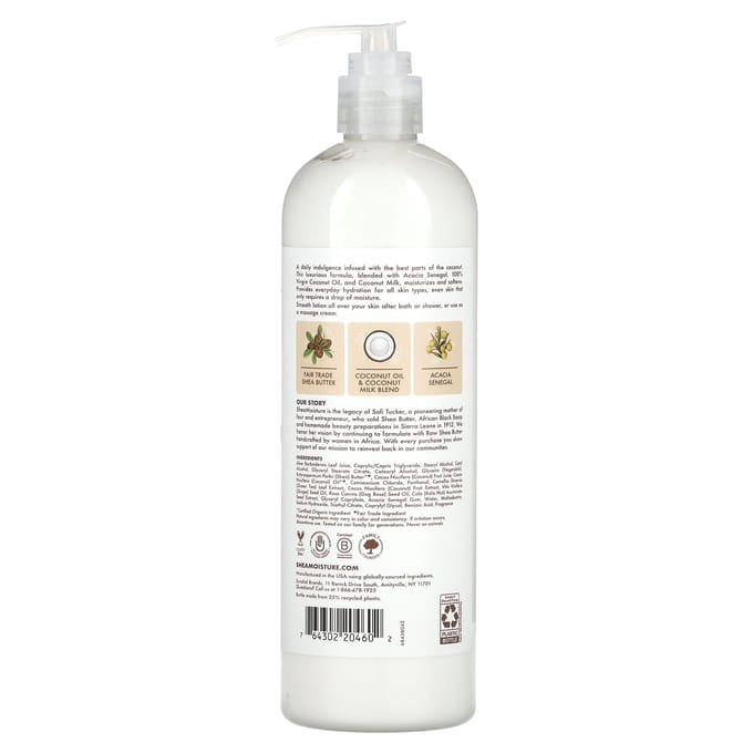 SheaMoisture, 100% Virgin Coconut Oil, Daily Hydration Body Lotion, 16 fl oz (473 ml) white