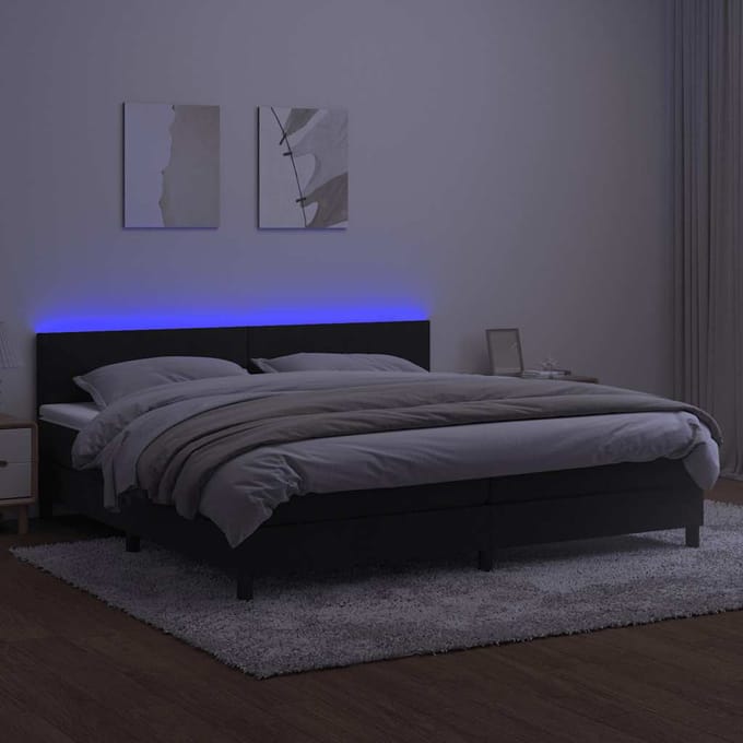 vidaXL - Boxspring - met - matras - en - LED - fluweel - zwart - 200x200 - cm