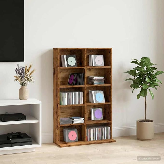 vidaXL - CD - Kast - Oud - hout - 65 - x - 23,5 - x - 97,5 - cm - Bewerkt - hout