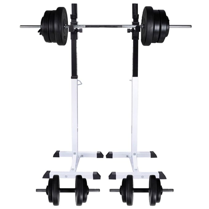 vidaXL - Halter-/squatrek - met - halterset - 60,5 - kg