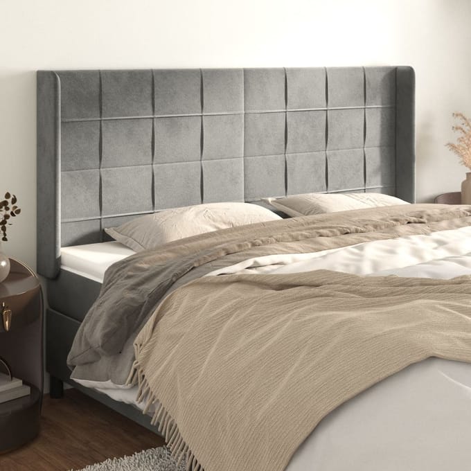vidaXL - Hoofdbord - met - randen - 183x16x118/128 - cm - fluweel - lichtgrijs