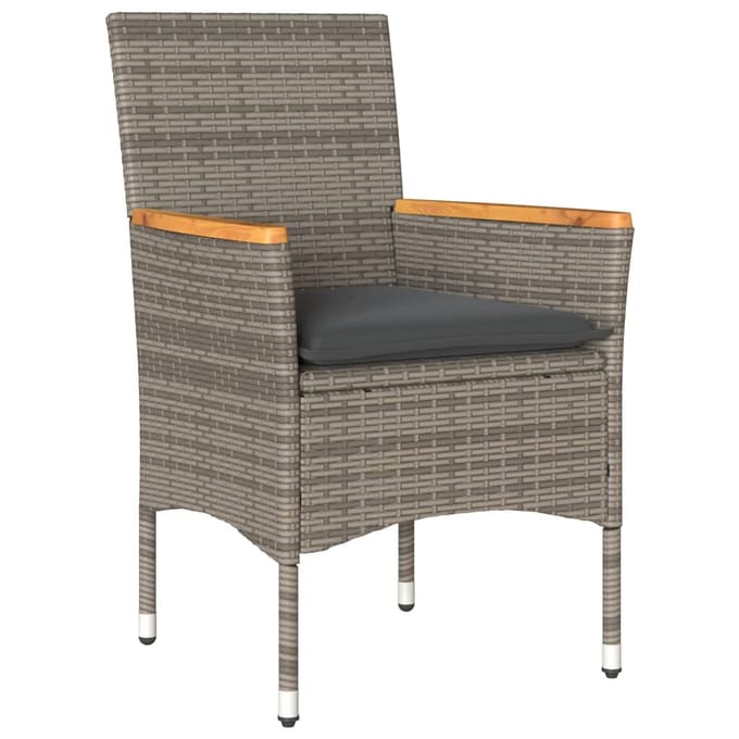vidaXL - 3-delige - Tuinset - met - kussens - poly - rattan - en - glas - grijs