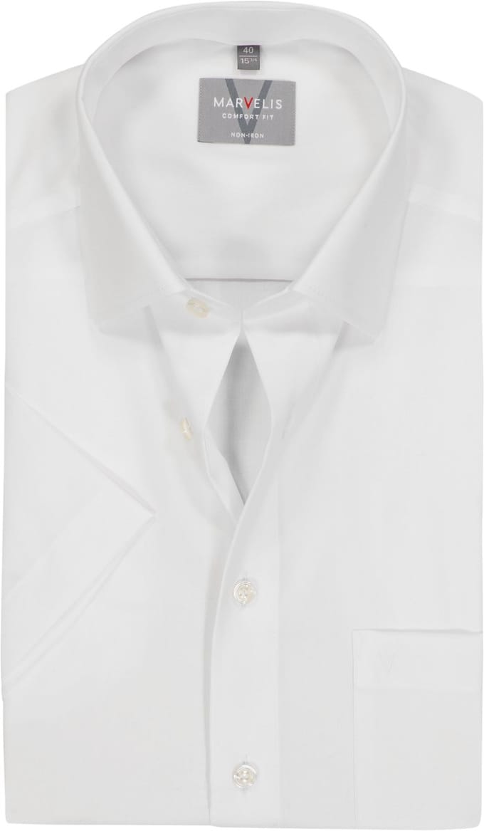 MARVELIS comfort fit overhemd - korte mouw - wit - Strijkvrij - Boordmaat: 39 (EU maat: M)