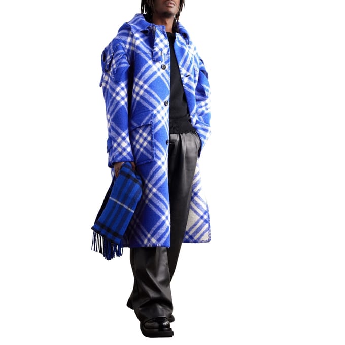 Burberry blauw geruite wollen cape parka jas