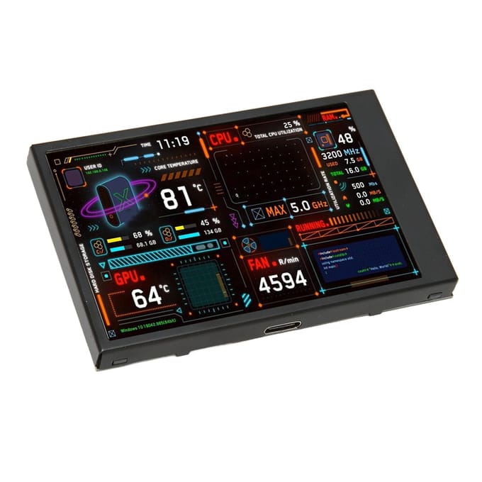 Computertemperatuurmonitor 3,5 inch IPS Dimbaar Dubbele USB C Thema-editor Aanpasbare PC CPU-gegevens