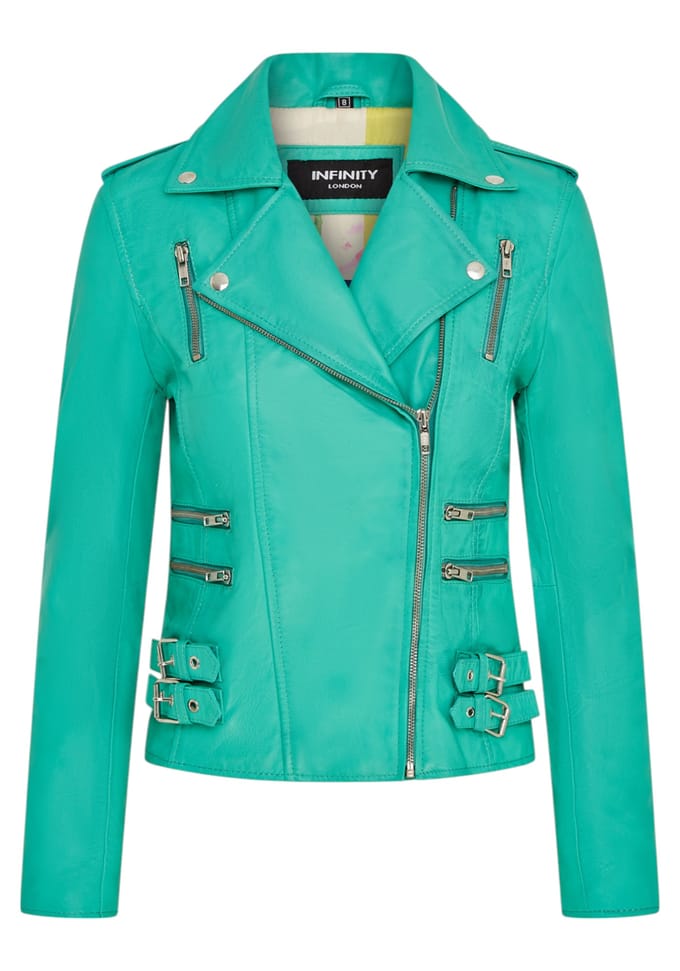 Dames leren aquablauwe Brando bikerjack - Loddon