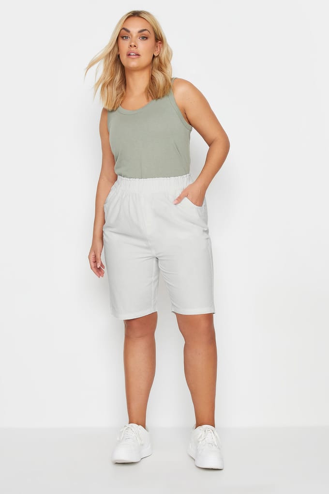 Yours Katoenen Short Met Elastische Taille In Ivoor Size 48