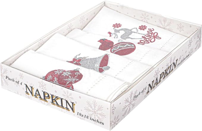 Set van 4 Katoenen Stoffen Servetten met Textuur voor Diner en Bruiloft - Wit en Rood