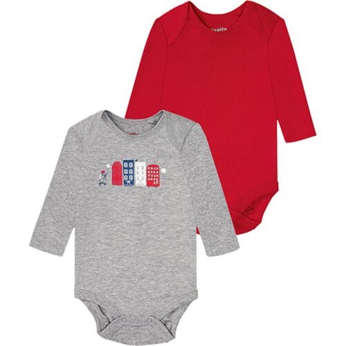 LUPILU Body's voor babyjongens, set van 2, van bio-katoen (Rood/grijs, 62/68)