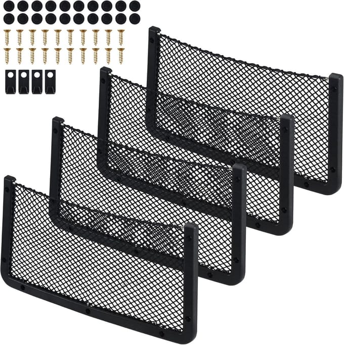Famanu - Set van 4 auto-opbergnetten 42x21 cm, elastische bagagenetten – Zwart