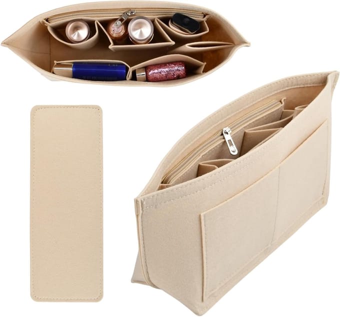 Lichte en Vouwbare Multi-Pocket Organizer voor Cosmetica, Handtas en Accessoires met Rits
