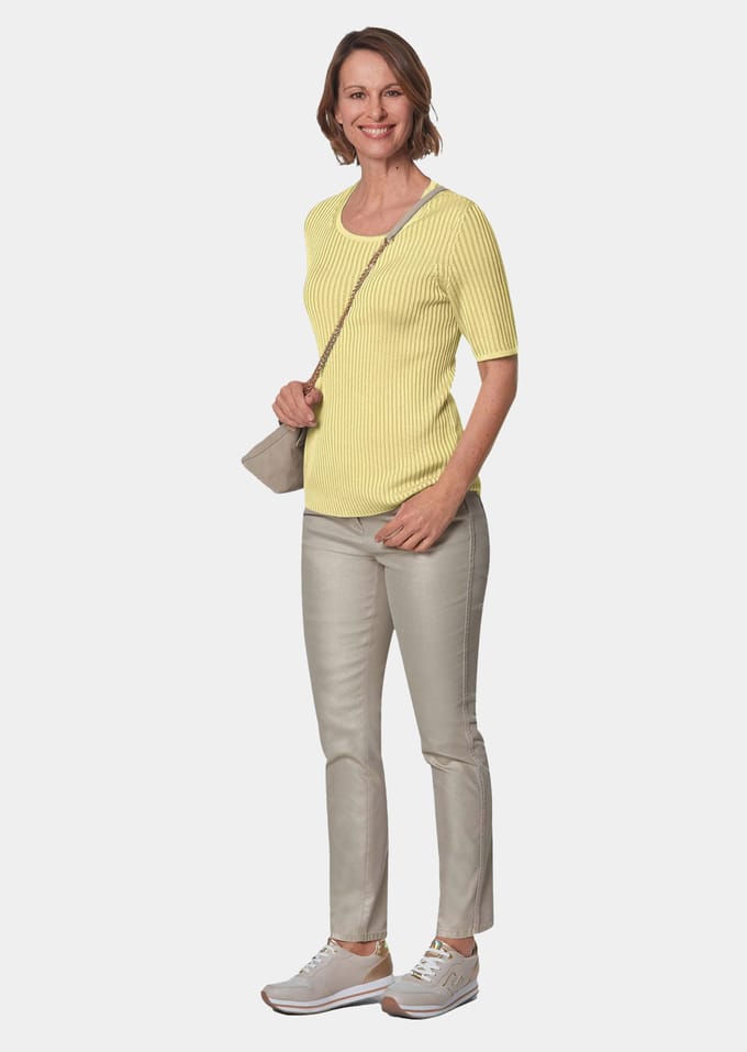 Onderhoudsarme pullover met hoogwaardige ribstructuur - geel - Gr. 21 van Goldner Fashion