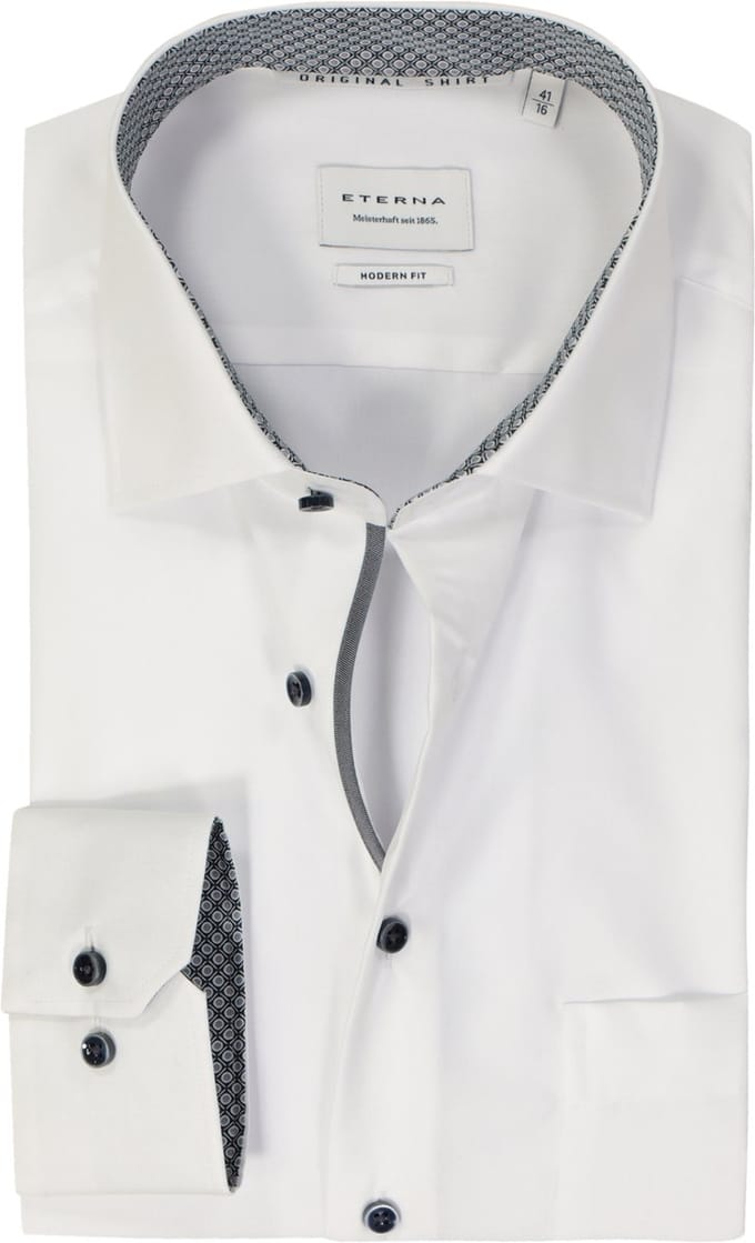 ETERNA modern fit overhemd - popeline - wit - Strijkvrij - Boordmaat: 43