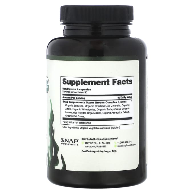 Snap Supplements, biologische spirulina en chlorella, 120 capsules