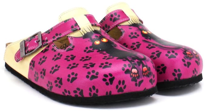 Goby - Pink Panther Dames Clogs - Handgemaakt - Kattenprint - Maat 36
