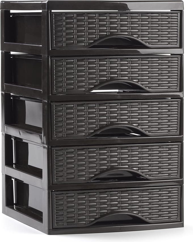Plasticforte Ladeblokje/bureau organizer met 5x lades - donkerbruin - L18 x B21 x H28 cm