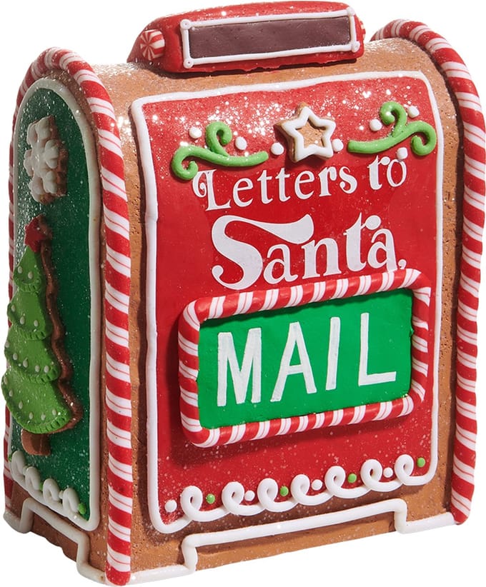 Viv! Christmas Kerstbeeld - Gingerbread 'Letters to Santa' Brievenbus van Klei - groen rood - 20cm