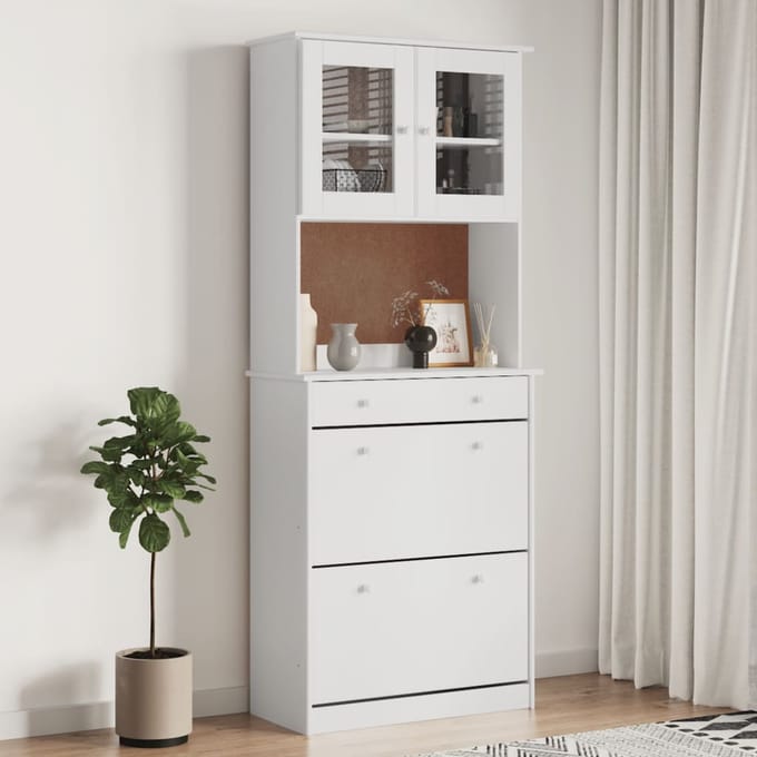 vidaXL - Hoge - kast - ALTA - 77x35x188 - cm - massief - grenenhout - wit