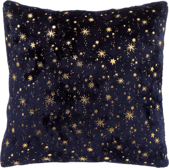 Feeric Christmas - bank/sier kussen - sterrenhemel blauw/goud - 40 cm