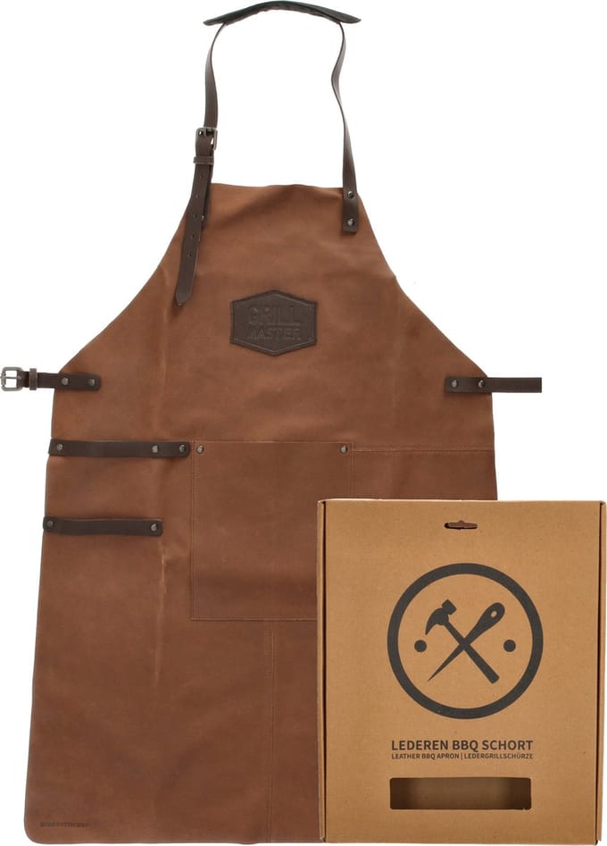 Hide & Stitches Leren BBQ Schort - Gift Box - Barbecue - Grill - 100% Leder - Cognac