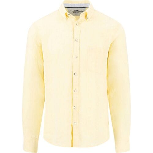 Fynch-Hatton Overhemd Premium Solid Linnen Button-Down Pale Yellow / male