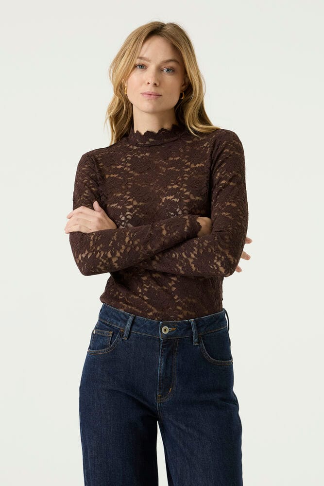 GARCIA Dames Effen T-shirt Bruin Lange mouw