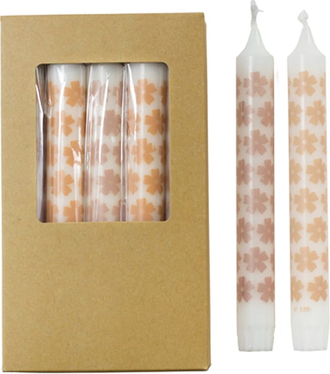 Rustik Lys Stearine dinerkaarsen By Kimmi met Marigold print set van 5 Ø 2,2 x 19 cm