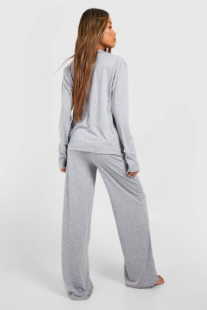 boohoo Dames Jersey Pyjamabroek met Wijde Pijpen | Grijze Mergel | Maat: 38