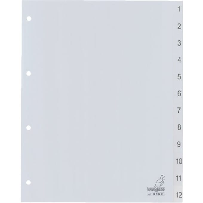Kangaro tabbladen - A4 - PP 120 micron - grijs - 4-gaats - 12-delig cijfers