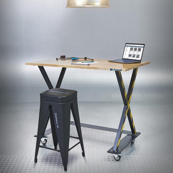 Datona® Industriële werktafel 120 cm en werkplaatskruk - Zwart