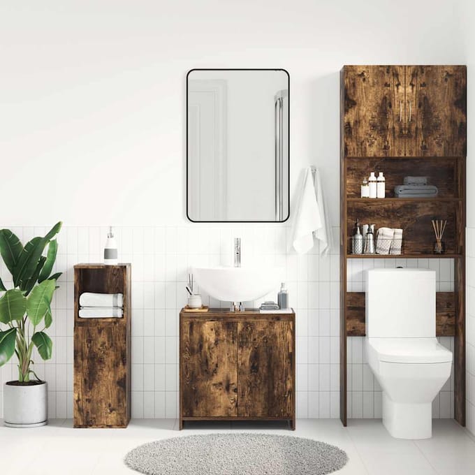 vidaXL - Badkamerkast - 60x33x60 - cm - bewerkt - hout - gerookt - eikenkleurig