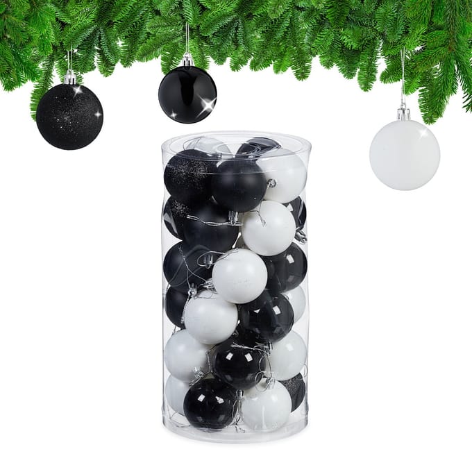 Kerstballen - set van 30 - plastic - Ø 6 cm - onbreekbaar - zwart-wit