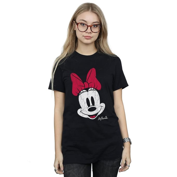 Disney Dames/Dames Mickey Mouse Distressed Katoenen Vriendje T-shirt (Zwart)