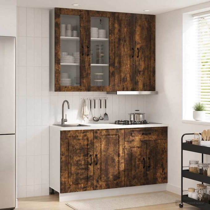 vidaXL - Keukenblok - KALMAR - 4 - st - Gerookt - eiken - Bewerkt - hout