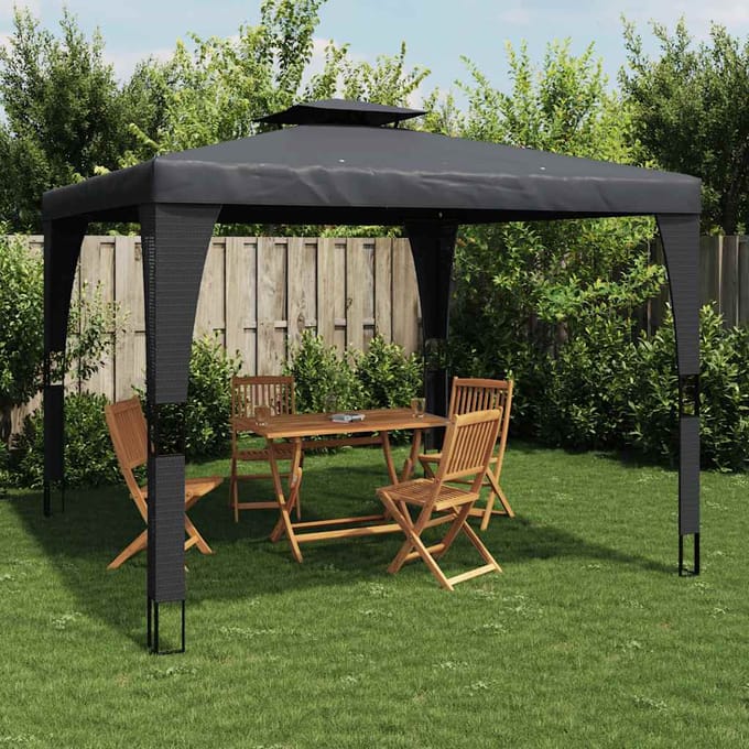 vidaXL - Prieel - met - dubbel - dak - 3,98x2,98 - m - staal - antracietkleurig