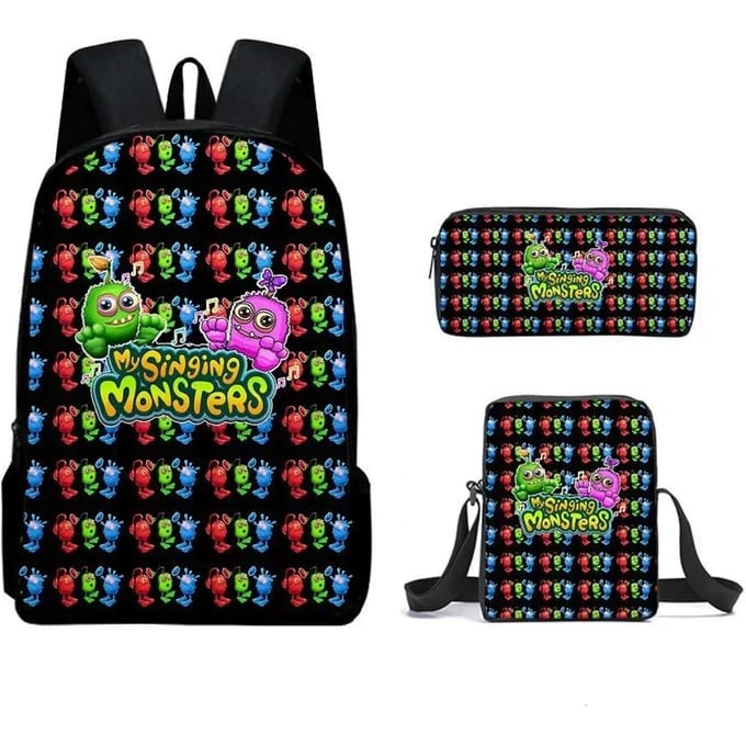 Monstres Chantants Cartable Sac à Dos Sac à Lunch Trousse Ensemble Cadeau pour Enfants Étudiants
