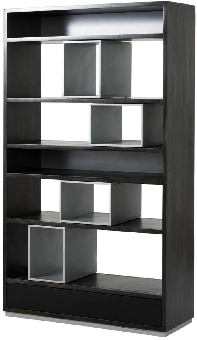 MASSIVMOEBEL24.DE mango open kast grijs massief hout 111x40x193 cm (BxTxH) geolied gemonteerd CHICAGO deels massief #211