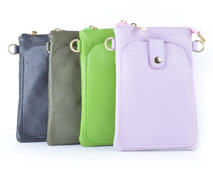 Lederen telefoontasje - Olijfgroen - Made in Italy