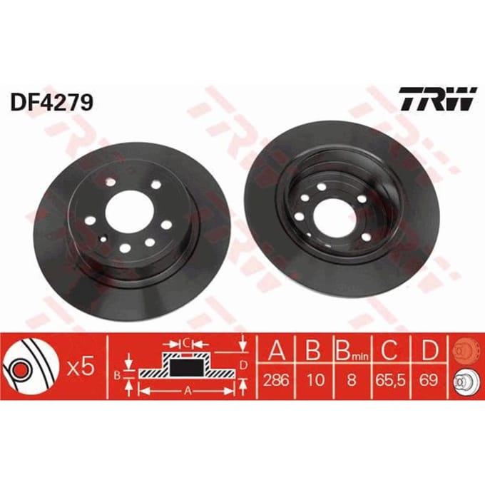 Remschijf TRW DF4279 achter, volledig, 1 Stuk