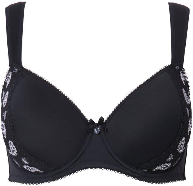 Ulla Popken - Dames - Beugelbeha paisley-patroon spacercups - Zwart - Maat 95D