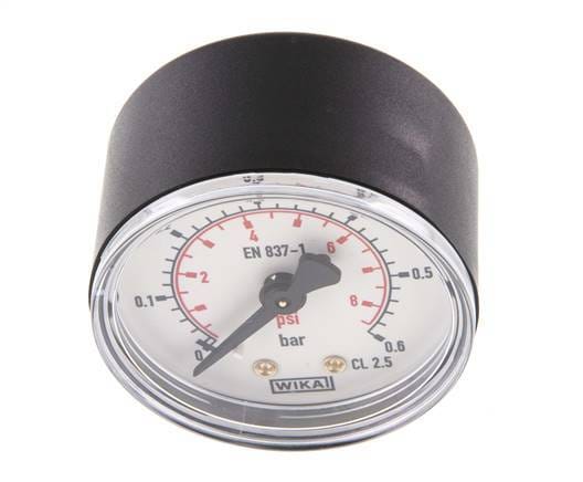 0..0.6 Bar Manometer Achteraansluiting Kunststof/Messing 50 mm Klasse 2.5